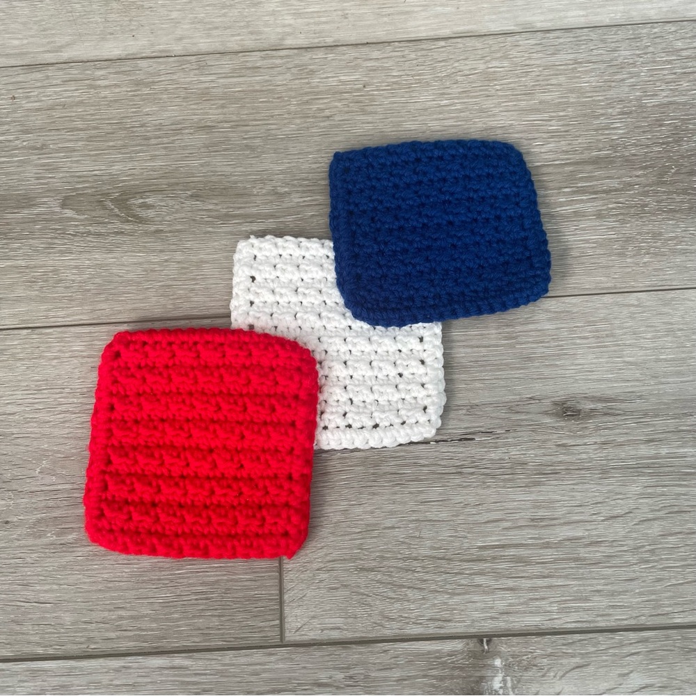 Red, White, Blue 4”x4” Handmade Crochet Coaster Set